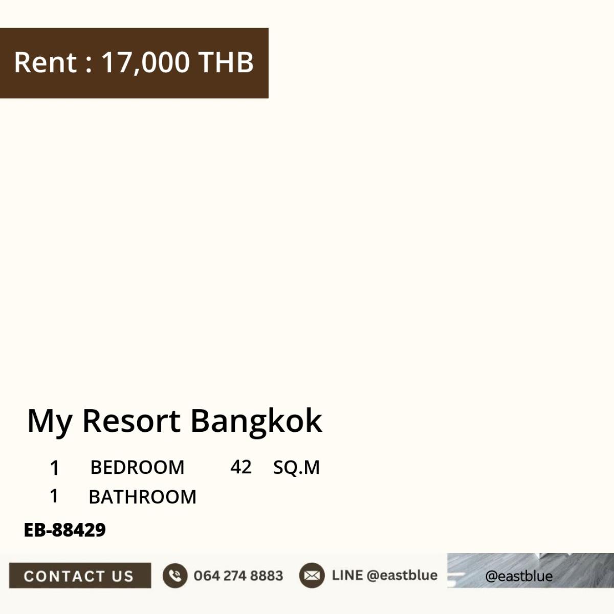 For RentCondoRama9, Petchburi, RCA : Rent a condo My Resort Bangkok 1 bedroom near MRT Phetchaburi
42 sq.m. with infinity pool for only 17,000 baht/month!