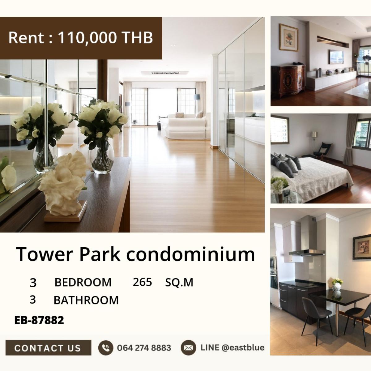 For RentCondoHuahin, Prachuap Khiri Khan, Pran Buri : Luxury 3-bedroom, 3-bathroom Tower Park near BTS Nana
Rent a large condo of 265 sqm for only 110,000 THB/month!