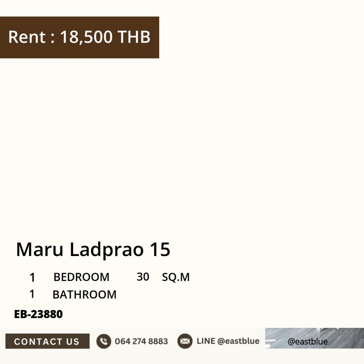 For RentCondoLadprao, Central Ladprao : Near BTS & MRT Ladprao!
1-bedroom condo 30 sq.m. with a large swimming pool for only 18,500 baht/month!