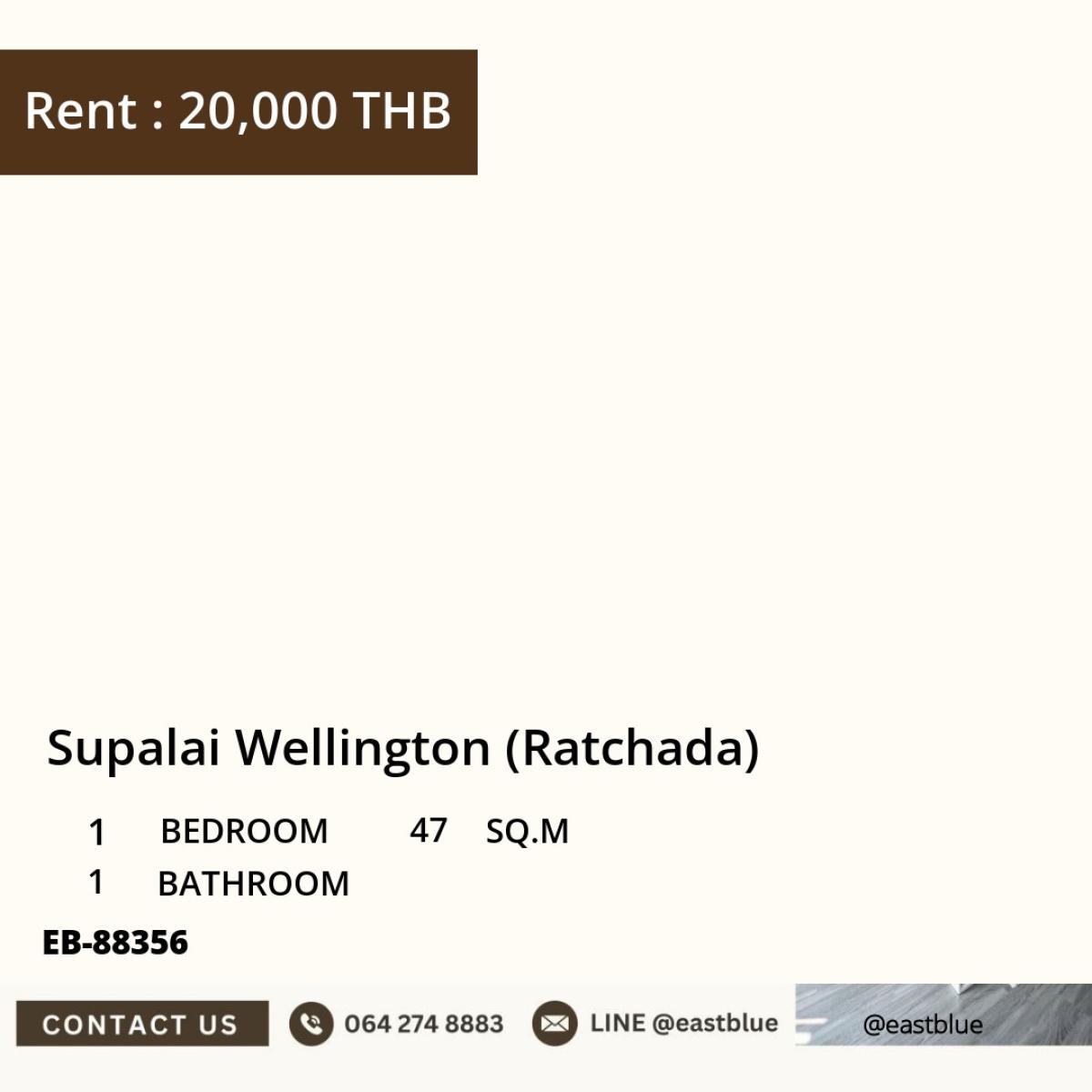 For RentCondoRama9, Petchburi, RCA : Urgent rent! Supalai Wellington condo, Ratchada, 1 bedroom near MRT Cultural Center.
Fully equipped! Swimming pool, fitness center, library, with amenities in the city center.