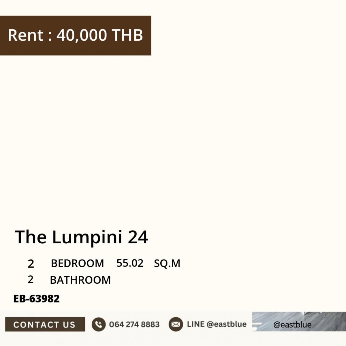 For RentCondoSukhumvit, Asoke, Thonglor : 18/03/2026, Chic in the heart with a belly! 2 bedrooms The Lumpini 24 near BTS ready to move in!
Only 40,000 baht/month with full amenities included! 0642748883