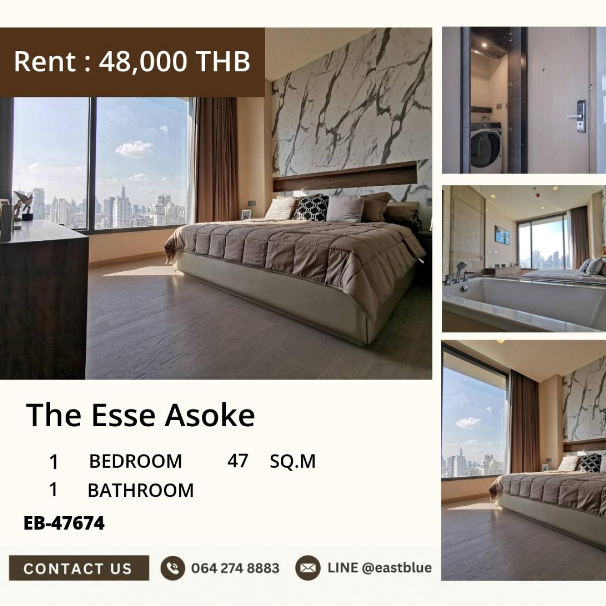 ให้เช่าคอนโดสุขุมวิท อโศก ทองหล่อ : 22/03/2026, สุดหรู! คอนโด The Esse Asoke 1 ห้องนอน ใจกลางอโศก 
เช่าเพียง 48,000 บาท/เดือน ใกล้ BTS/MRT พร้อมสิ่งอำนวยความสะดวกครบครัน! 0642748883