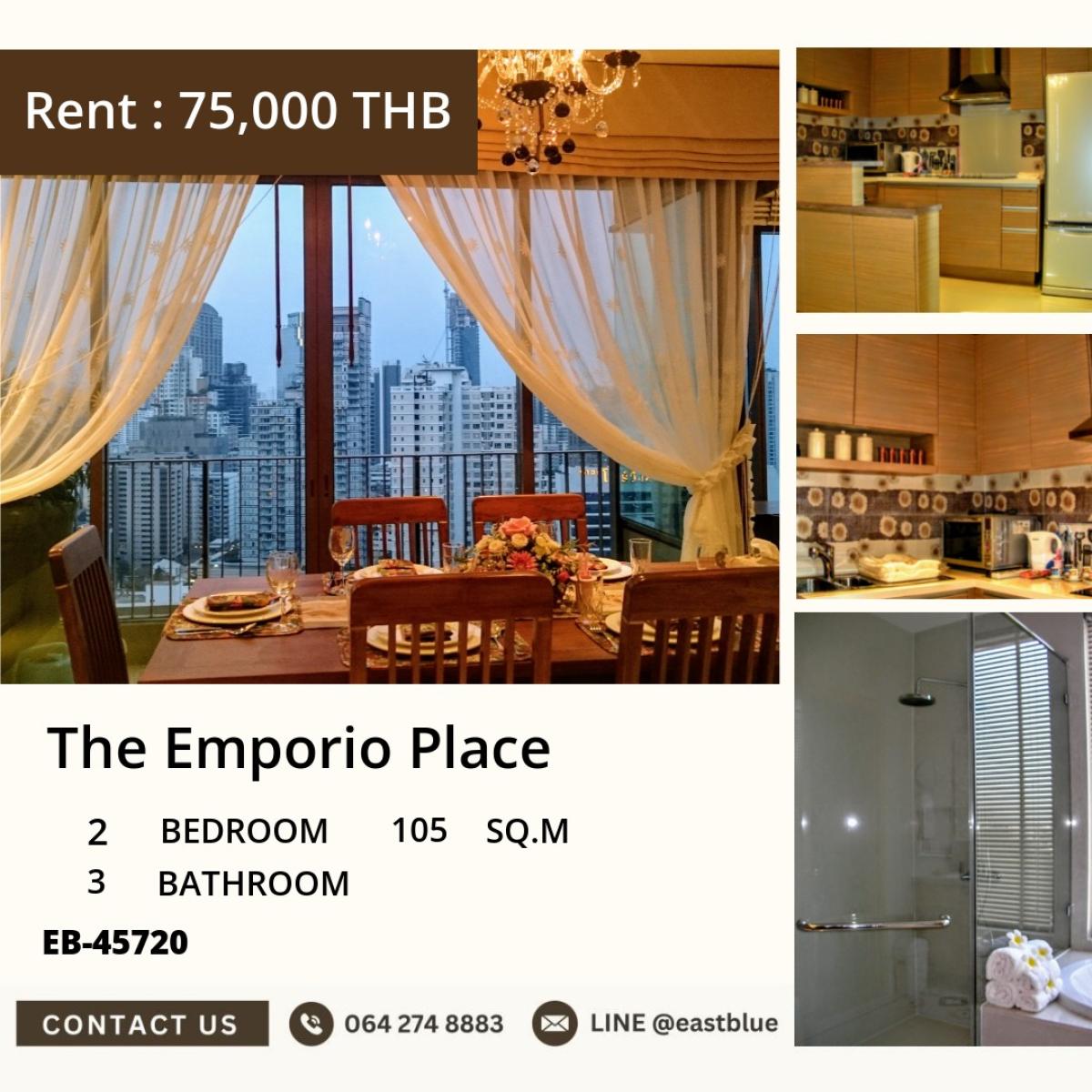 For RentCondoSukhumvit, Asoke, Thonglor : 24/03/2026, Luxury in the heart of Phrom Phong! 2 bedrooms, 3 bathrooms, 105 sq.m.
Rent 75,000.- Gym, swimming pool, fully equipped with amenities! 0642748883