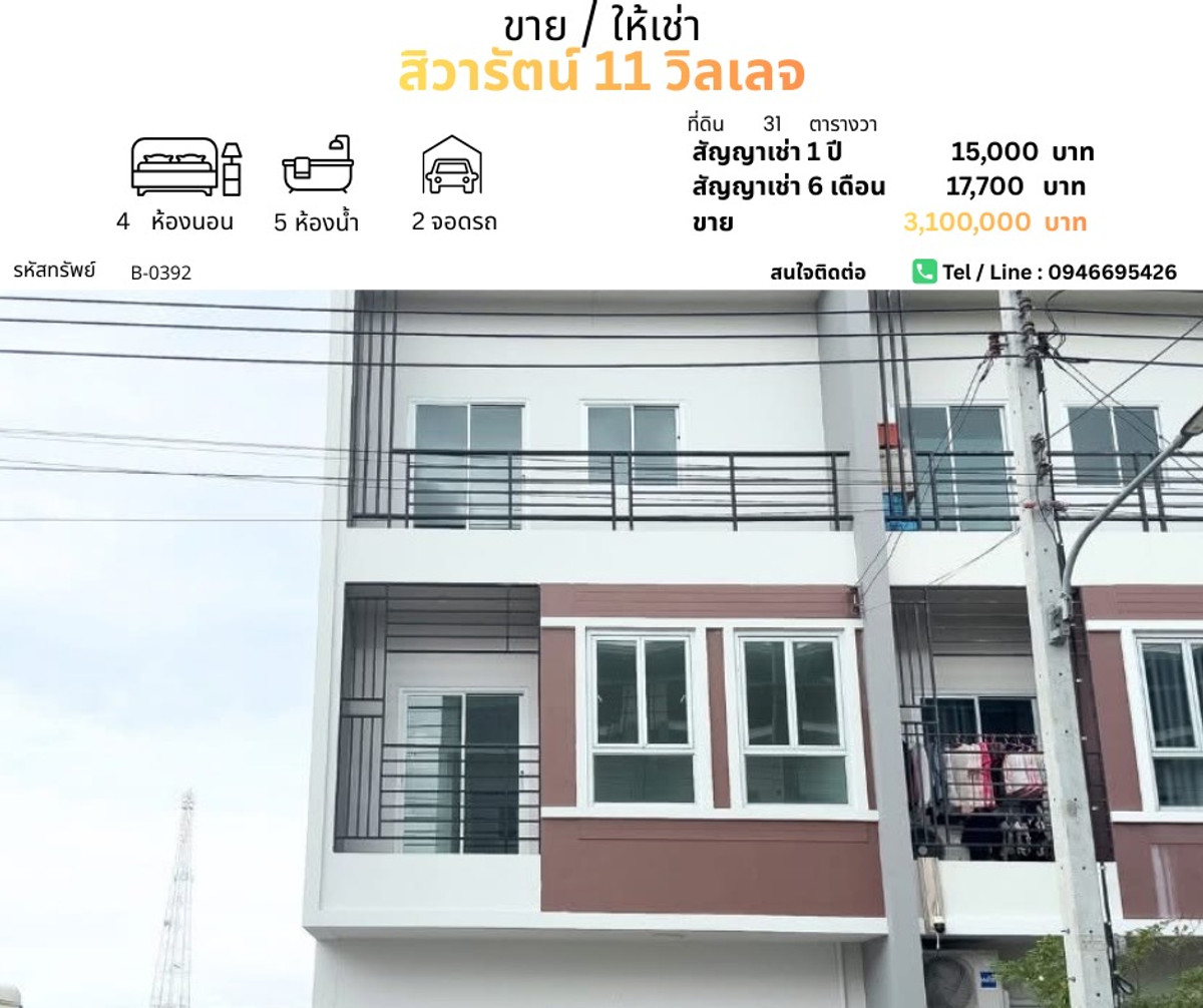 ทาวน์โฮมนนทบุรี บางใหญ่ บางบัวทอง : ทาวน์โฮม 3 ชั้น ที่ “ขนาดใหญ่เกินราคา” 
ฟังก์ชันครบ 4 ห้องนอน 5 ห้องน้ำ (ห้องน้ำในตัวทุกห้อง!) จอดรถได้ 2 คัน 
เหมาะกับครอบครัวใหญ่ อยู่กันได้สบาย ทุกคนมีพื้นที่ส่วนตัว