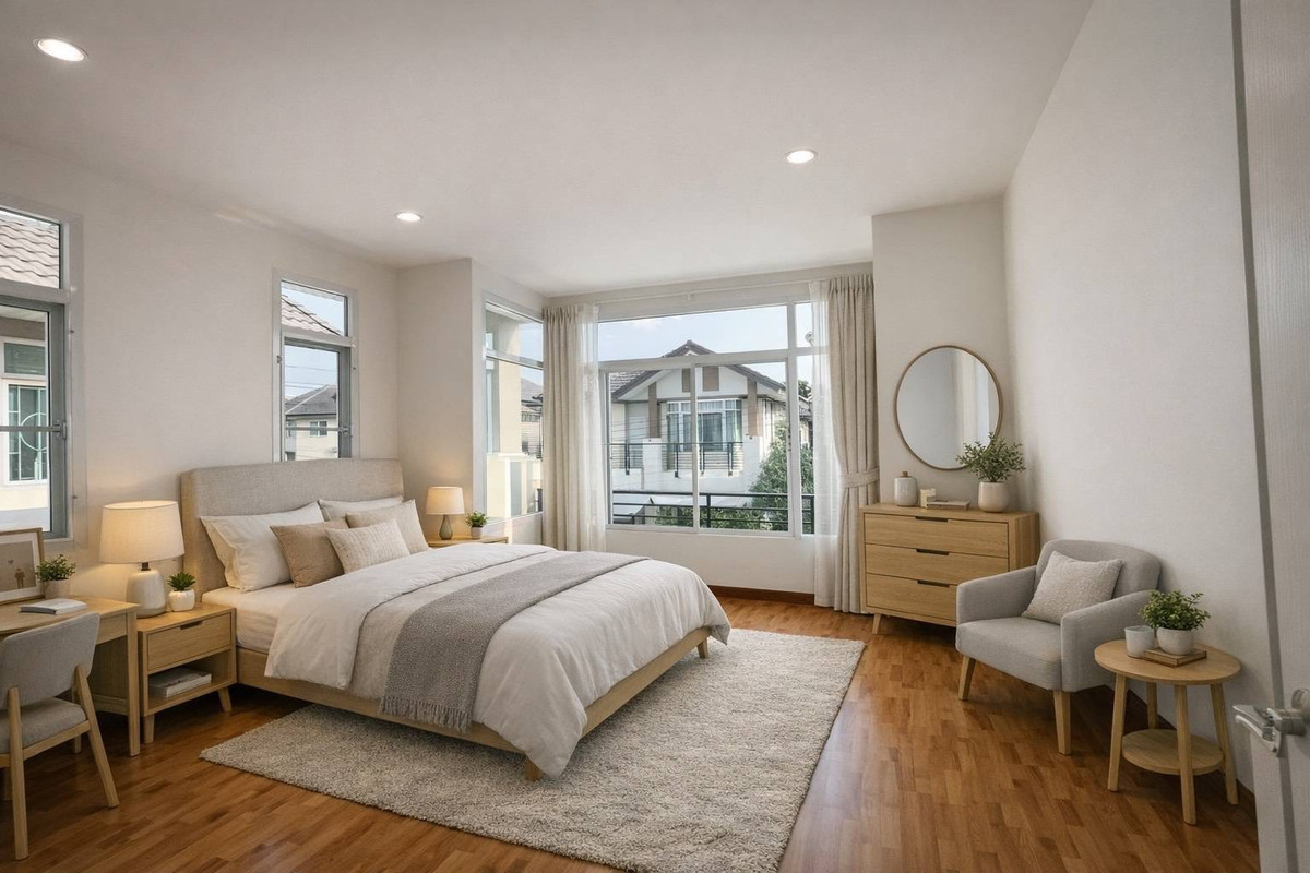 ขายนนทบุรี บางใหญ่ บางบัวทอง : บ้านแฝด หมู่บ้านชิชากร 2 / 3 ห้องนอน (ขาย), Semi - detached house Chichakorn Village 2 / 3 Bedrooms (FOR SALE) AOM082