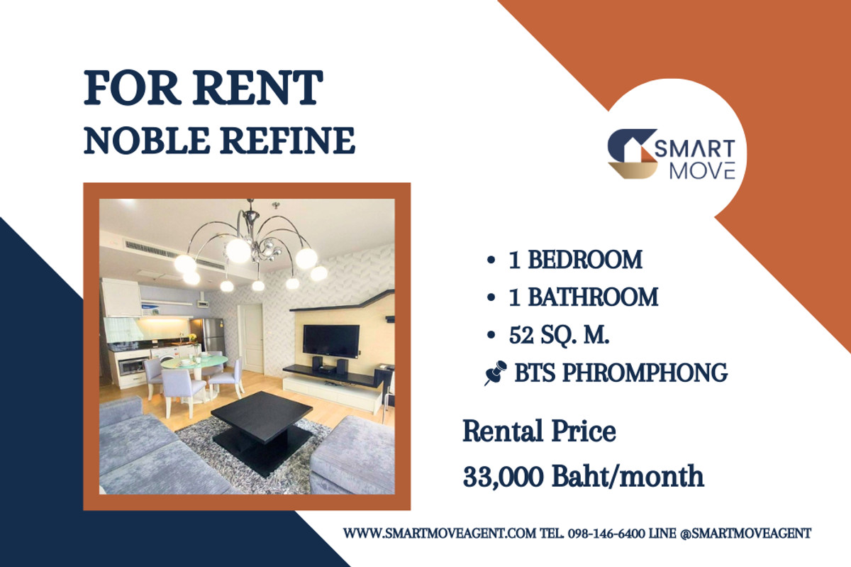 For RentCondoSukhumvit, Asoke, Thonglor : 🔥 For Rent !! high floor 18++, There is a bathtub !! 🔥 Code C20230101528..........Noble Refine, 1 bedroom, 1 bathroom, furnished, ready to move in 📣📣