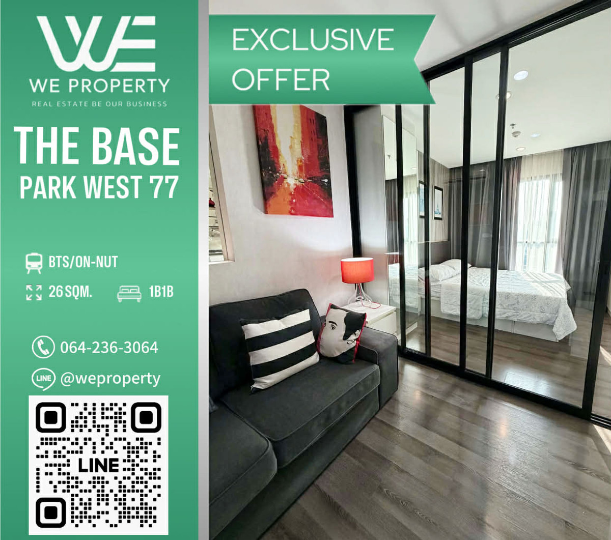For SaleCondoOnnut, Udomsuk : Beautiful room, high floor, good location Best price in the project!!⭐The Base Park West (The Base Park West Sukhumvit 77)