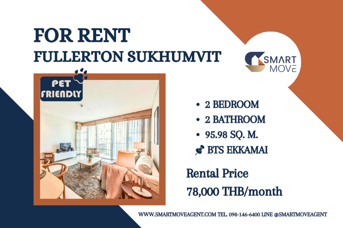 For RentCondoSukhumvit, Asoke, Thonglor : 🔥 For Rent !! Pet Friendly, city view, high floor 16++, Good location, North Facing !! 🔥 Code C20230700153..........Fullerton Sukhumvit, 2 bedroom, 2 bathroom, furnished, ready to move in 📣📣