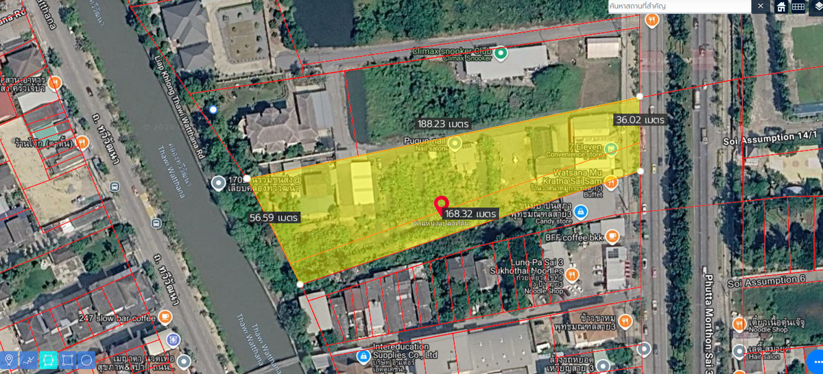 For SaleLandPhutthamonthon, Salaya : Empty land for sale, Phutthamonthon Sai 3, opposite Sarasas Witaed, Thonburi, road frontage 36 meters.