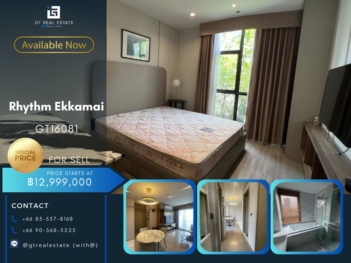 For SaleCondoSukhumvit, Asoke, Thonglor : ✨ GT16081 | Ready for urgent sale, special price, great value at Rhythm Ekkamai, very beautiful room, fully furnished, hard to find price, beautiful number, no extra added!!