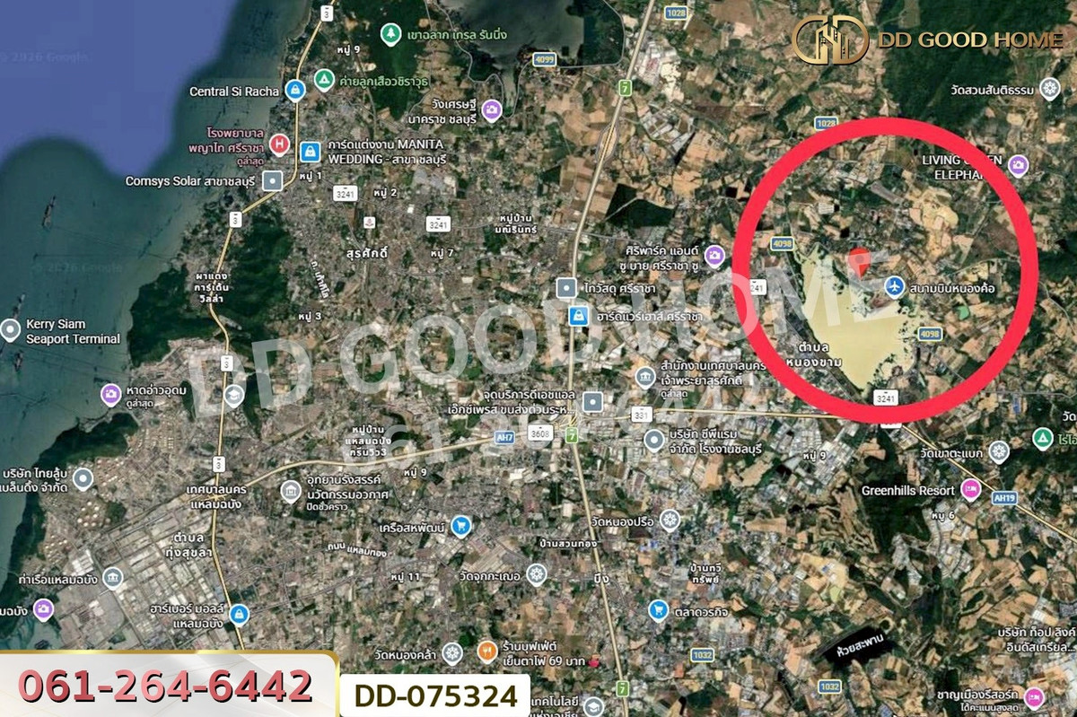 ขายบ้านพัทยา บางแสน ชลบุรี สัตหีบ : DD-075324 บ้านเดี่ยว หนองขาม ศรีราชา ชลบุรี ใกล้สนามบินหนองค้อ