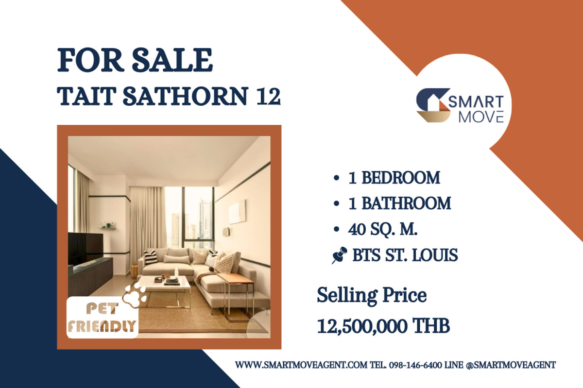 For SaleCondoSathorn, Narathiwat : 🔥 Sale with tenant !! Pet Friendly, high floor 24++, Mahanakhon building view !! 🔥 Code C20240100319..........Tait Sathorn 12, 1 bedroom, 1 bathroom, furnished, Special Deal!!📣📣