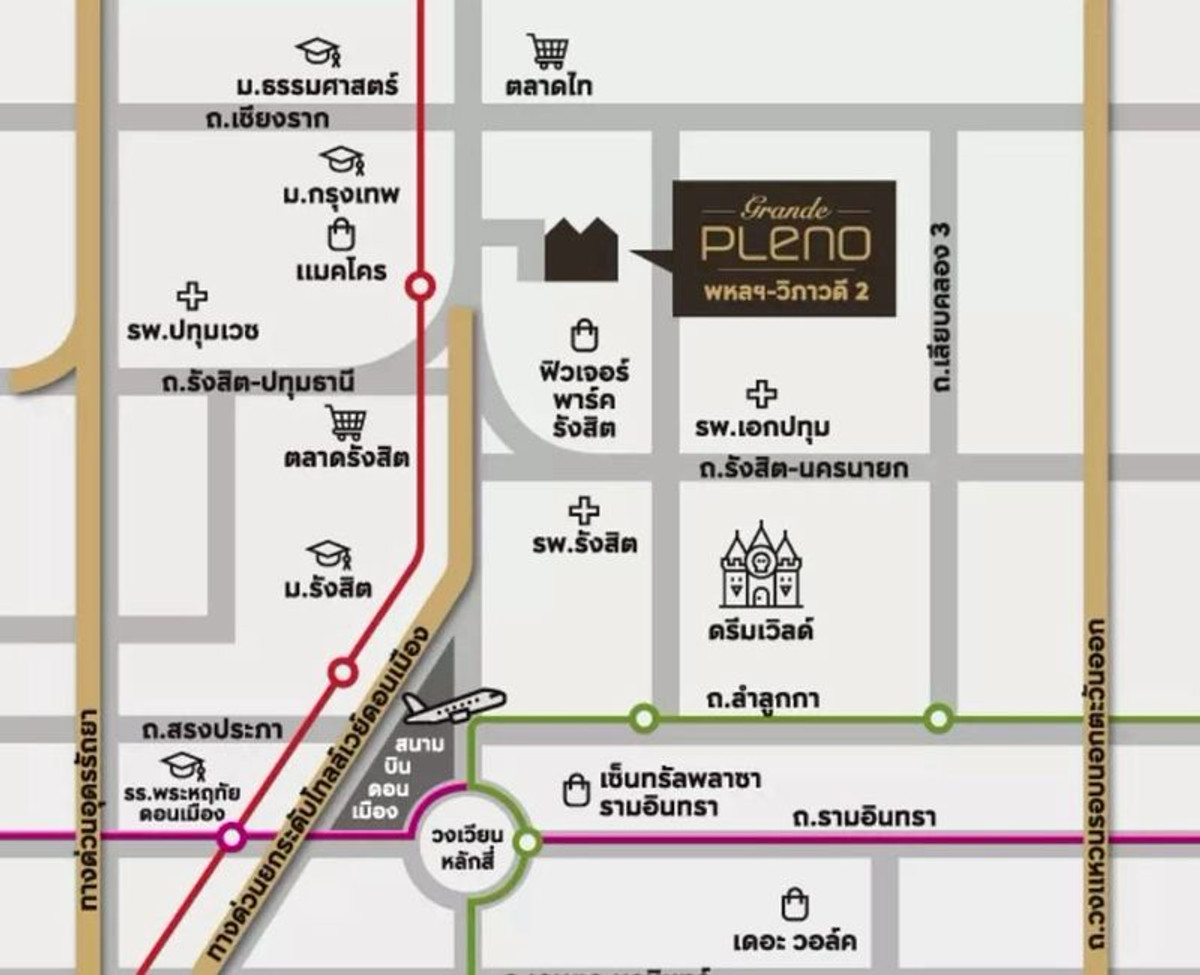 For SaleTownhomePathum Thani,Rangsit, Thammasat : ทาวน์โฮม 2 ชั้น Grand Pleno พหลโยธิน-วิภาวดี เนื้อที่ 20.1 ตารางวา 3 ห้องนอน ตำบลคลองหนึ่ง Khlong Luang District Pathum Thani Province