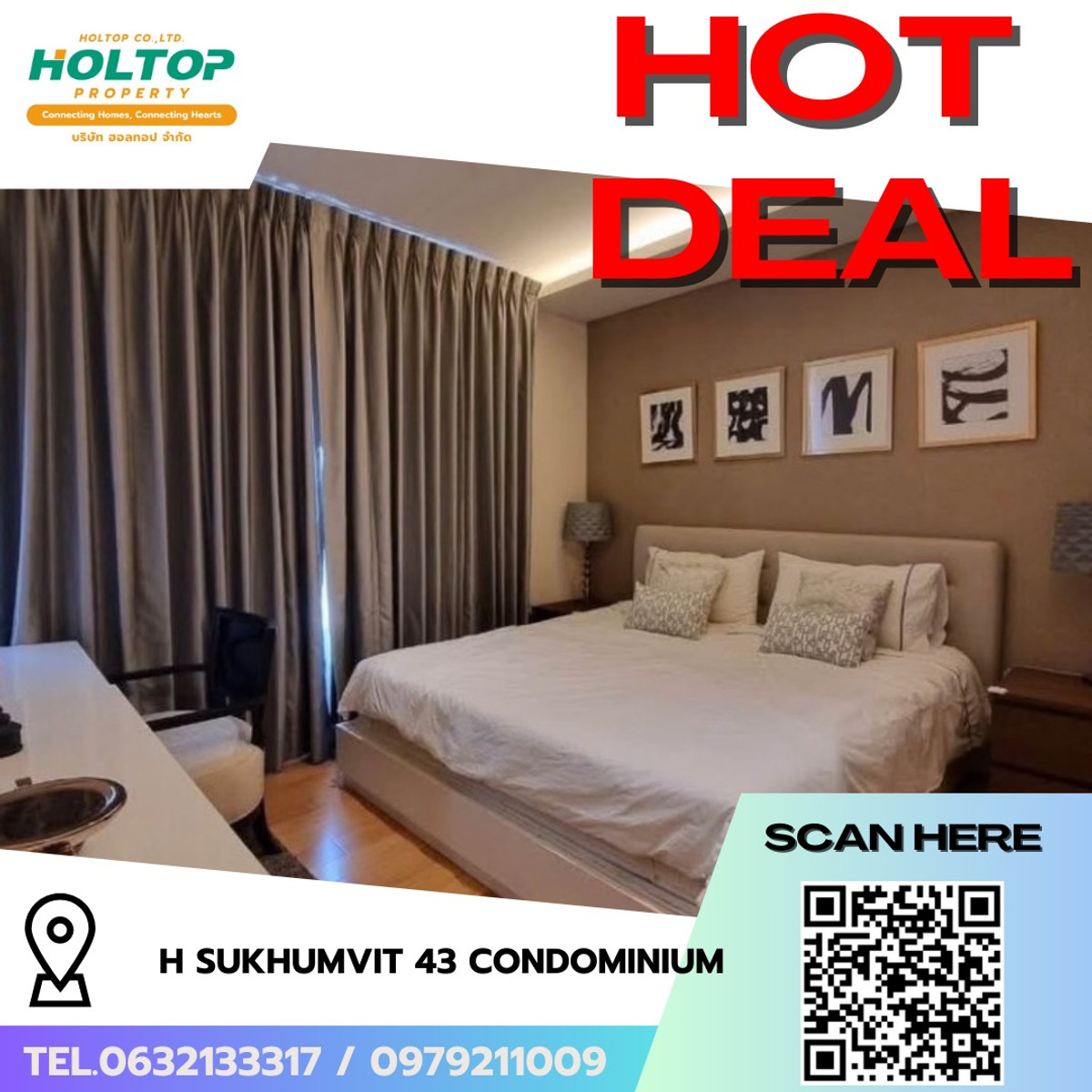 ให้เช่าคอนโดสุขุมวิท อโศก ทองหล่อ : #R6910 🎉 120369 ให้เช่าคอนโด H Sukhumvit 43 Condominium 