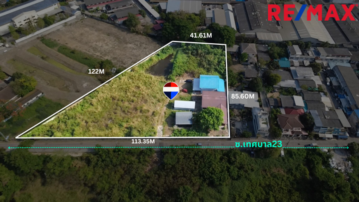 ขายที่ดินสมุทรปราการ สำโรง : ขายที่ดิน 4-1-67 ไร่ (1,767 ตร.ว.) ซอยเทศบาล 23 (กันตะบุตร) สุขุมวิท–สมุทรปราการ ใกล้ BTS โรงเรียนนายเรือ 800 เมตร | ราคา 54,000 บ./ตร.ว.