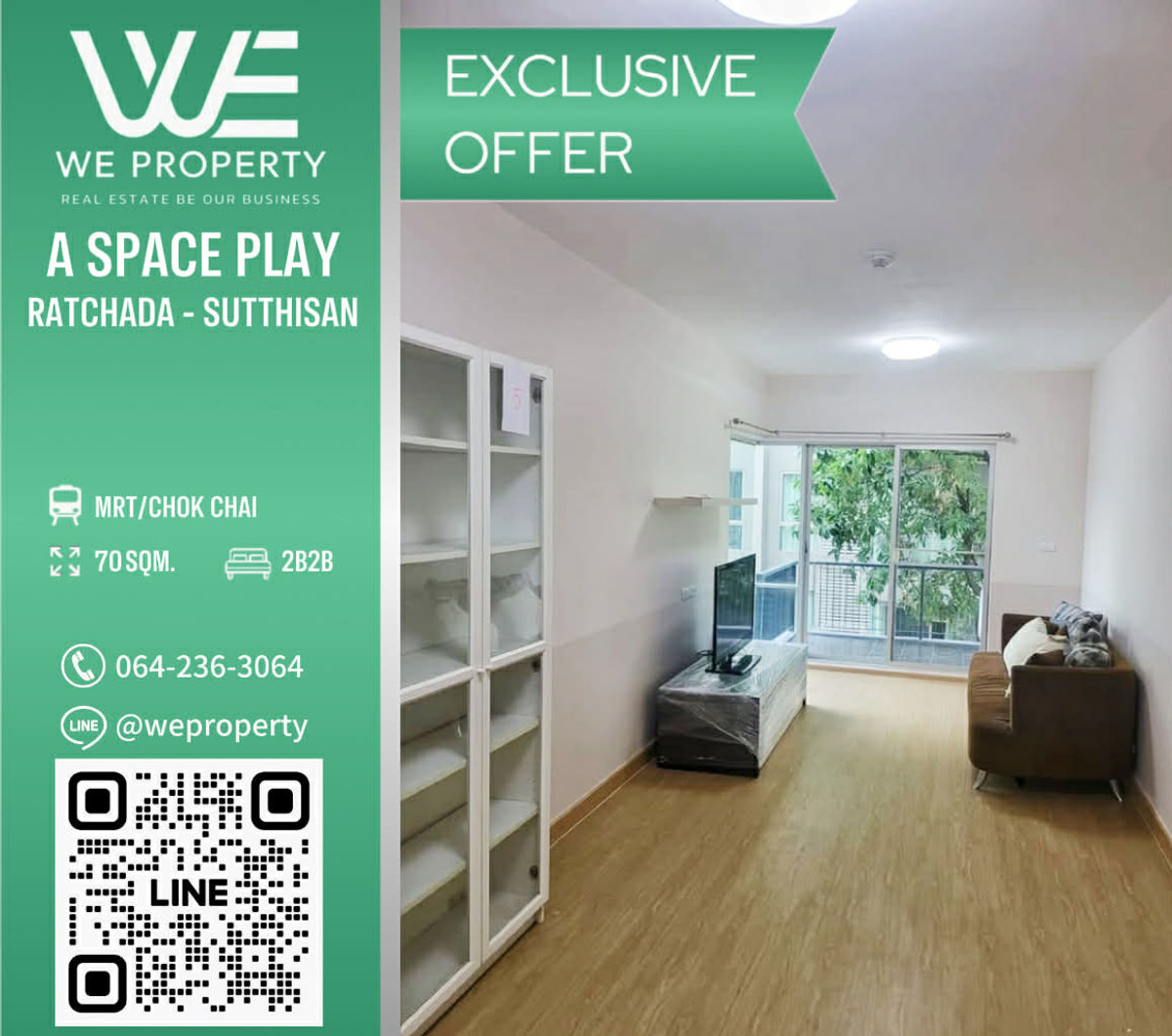 For SaleCondoRatchadapisek, Huaikwang, Suttisan : 2 bedrooms, pool view, 70 sq m, best price in the project!!⭐A Space Play Ratchada-Sutthisan (A Space Play Ratchada-Sutthisan)