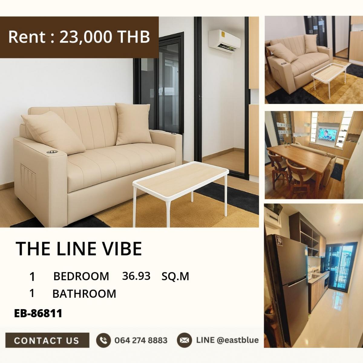 For RentCondoLadprao, Central Ladprao : 22/03/2026, The LINE VIBE condo, 1 bedroom, in the heart of Lat Phrao, near BTS Ha Yeak Lat Phrao
Rent for only 23,000 baht/month with complete facilities! 0642748883