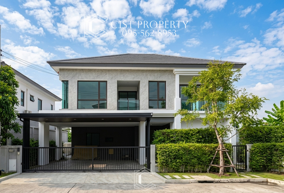 HouseNonthaburi, Bang Yai, Bangbuathong : For sale/rent: Modern Luxury detached house (new house, never lived in) 📍 The City Maha Jesada Bodin Bridge Luxury single house project, area 78 sq m, corner house at the end of the alley, very private, large common area. Atmosphere near the river