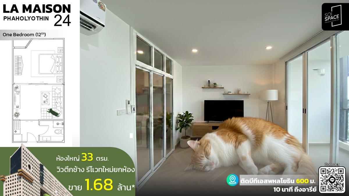 ขายคอนโดเกษตรศาสตร์ รัชโยธิน : OWNER POST ห้องรีโนเวทใหม่วิวตึกช้าง La Maison Phaholyothin 24