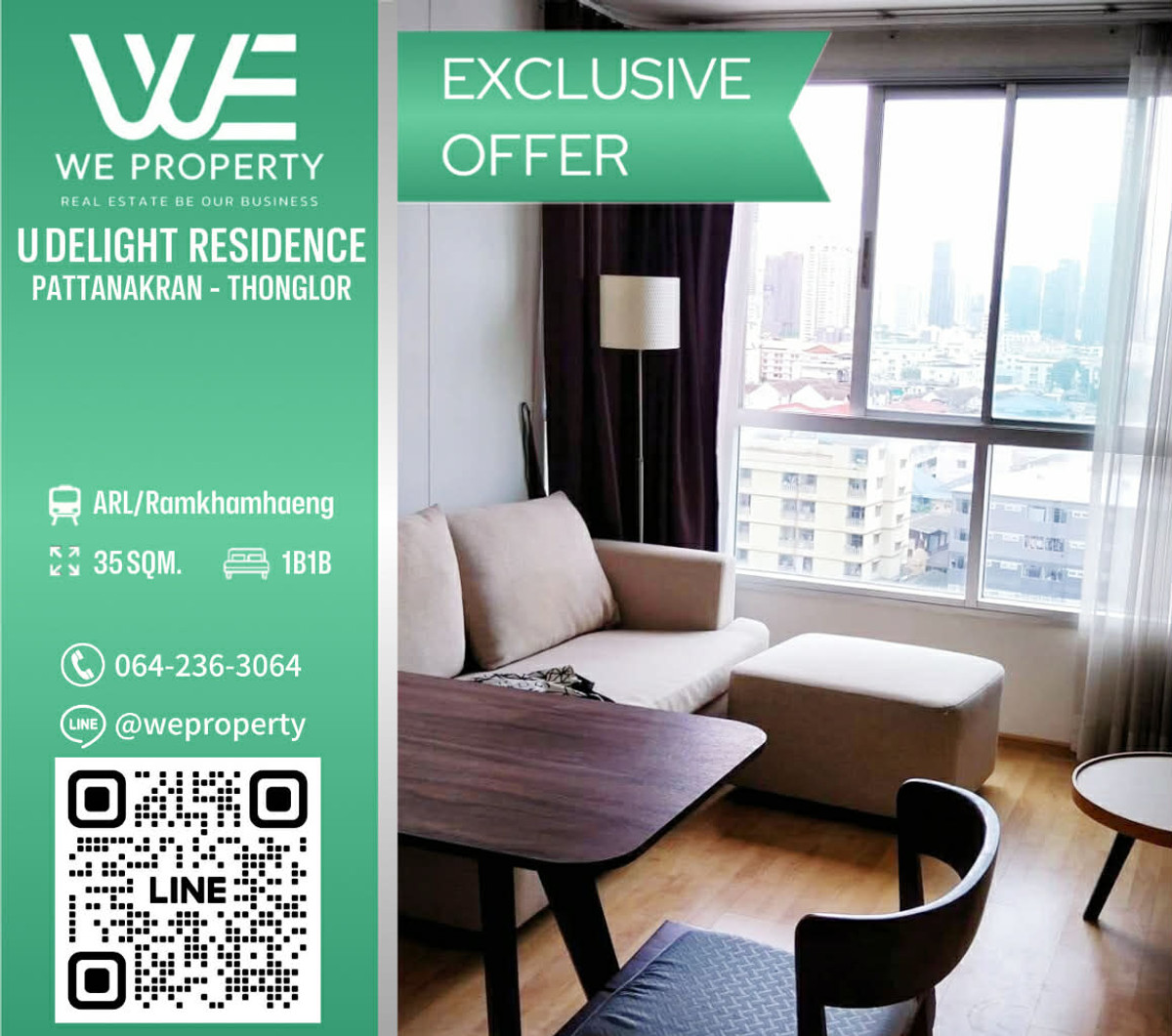 For SaleCondoPattanakan, Srinakarin : Beautiful room, good location, complete with furniture. Very good price!!⭐U Delight Residence Phatthanakan - Thonglor