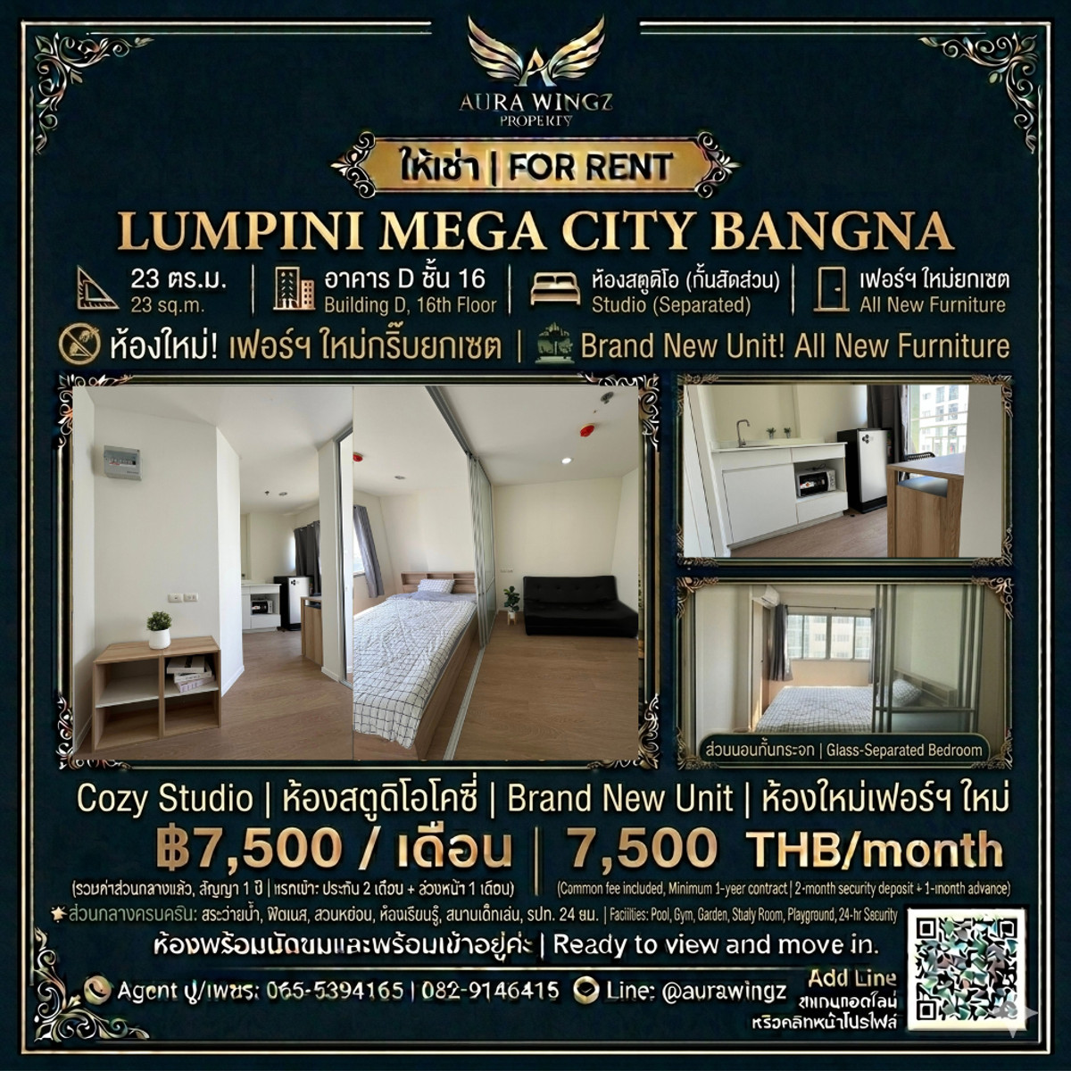 For RentCondoBangna, Bearing, Lasalle : 🔥 [For rent] Lumpini Mega City Bangna (Lumpini Mega City Bangna) – brand new room! New furniture, full set, high floor, beautiful view. Best price only 7,500! 🕊️✨