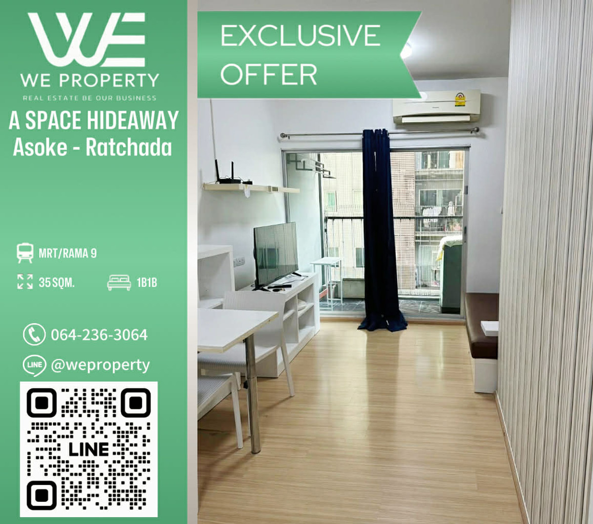 ขายคอนโดพระราม 9 เพชรบุรีตัดใหม่ RCA : 1Bed ห้องสวยเฟอร์ฯครบราคาดีที่สุด!!⭐A Space Hideaway Asoke - Ratchada (เอ สเปซ ไฮด์อเวย์ อโศก - รัชดา)
