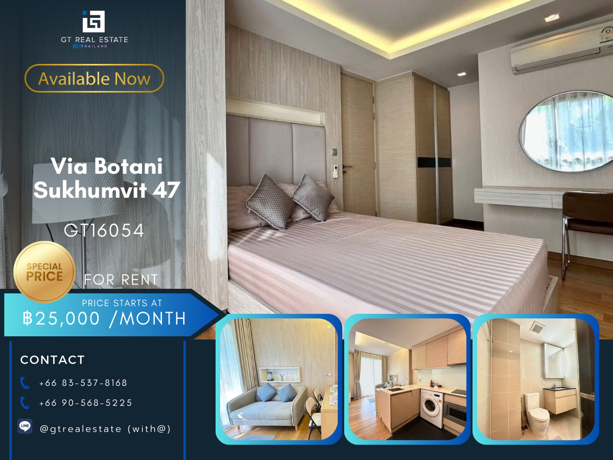 For RentCondoSukhumvit, Asoke, Thonglor : Condo Via Botani Sukhumvit 47, convenient travel, near BTS, there is a shuttle, beautiful room, fully furnished, ready to move in!!