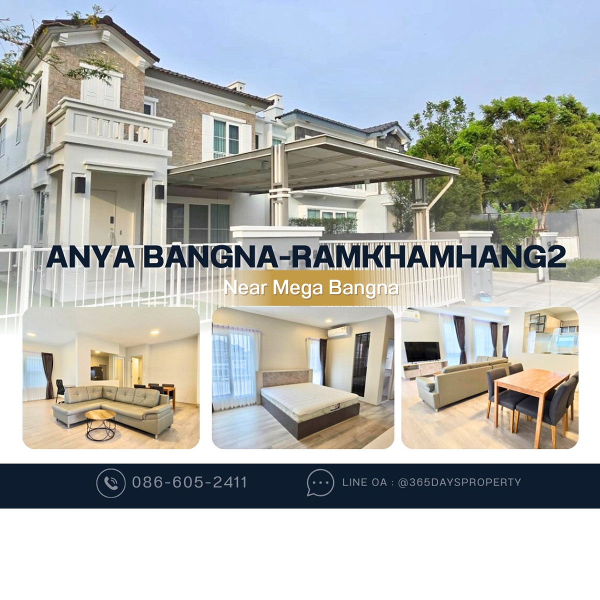 ให้เช่าบางนา แบริ่ง ลาซาล : 💥ForRent💥Anya Bangna-Ramkhamhang 2 🏡 Near Mega Bangna‼️Best Price 💰💰Fully furnished 🌟 Ready to move in ‼️