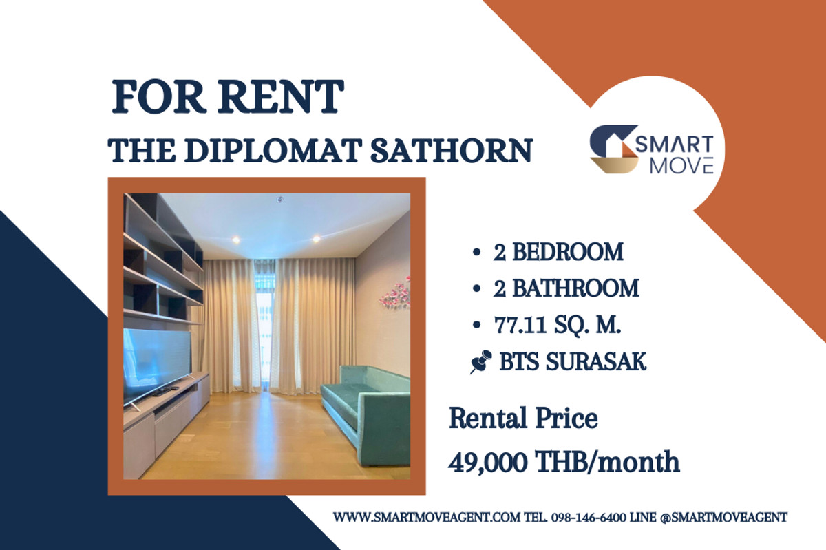 For RentCondoSathorn, Narathiwat : 🔥 For Rent !! big size,  East Facing, Good location !! 🔥 Code C20221201642..........The Diplomat Sathorn, 2 bedroom, 2 bathroom, furnished, ready to move in 📣📣