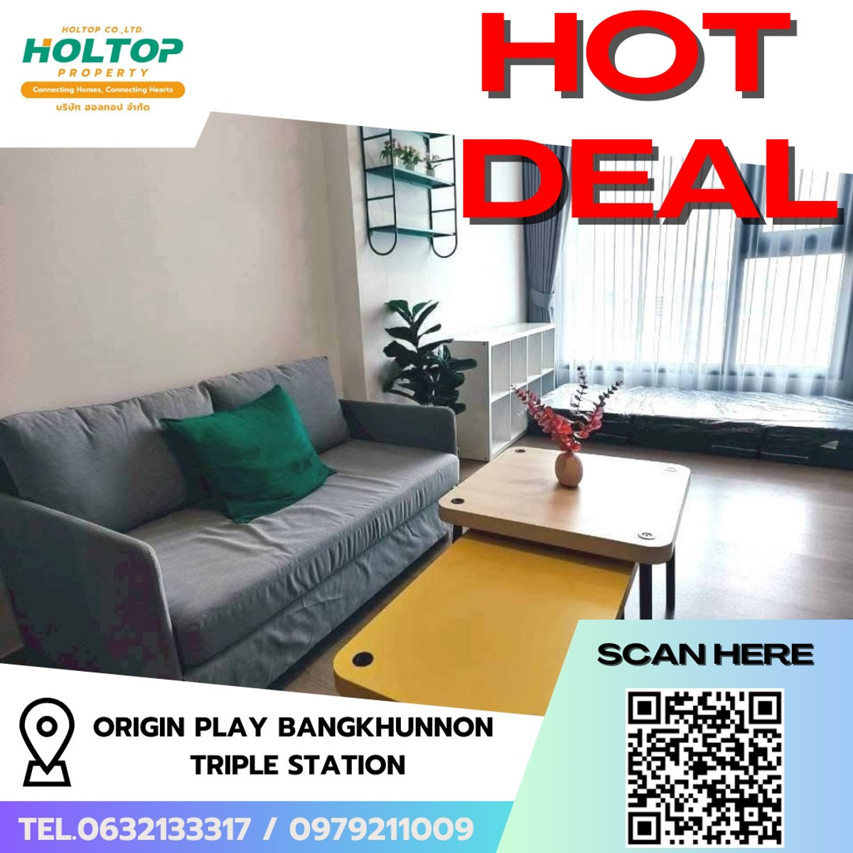 ให้เช่าคอนโดปิ่นเกล้า จรัญสนิทวงศ์ : #R9649 🎉 180369 ให้เช่าคอนโด Origin Play Bangkhunnon Triple Station 