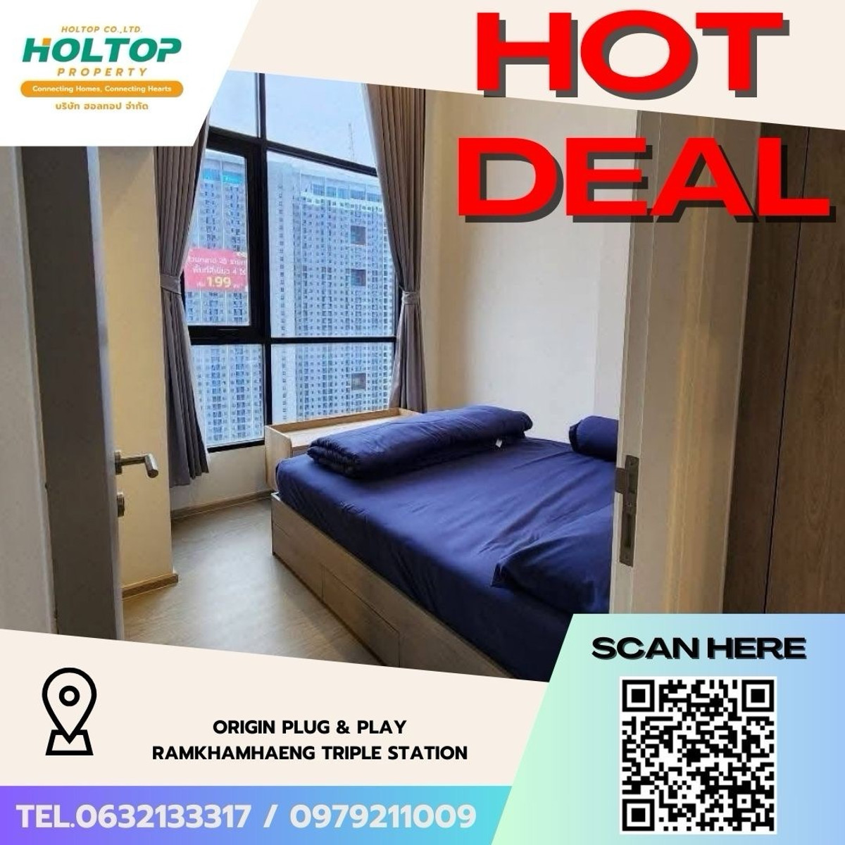 For RentCondoSeri Thai, Ramkhamhaeng Nida : #Z5058💥 190369 🔥Condo for rent Origin Plug & Play Ramkhamhaeng Triple Station