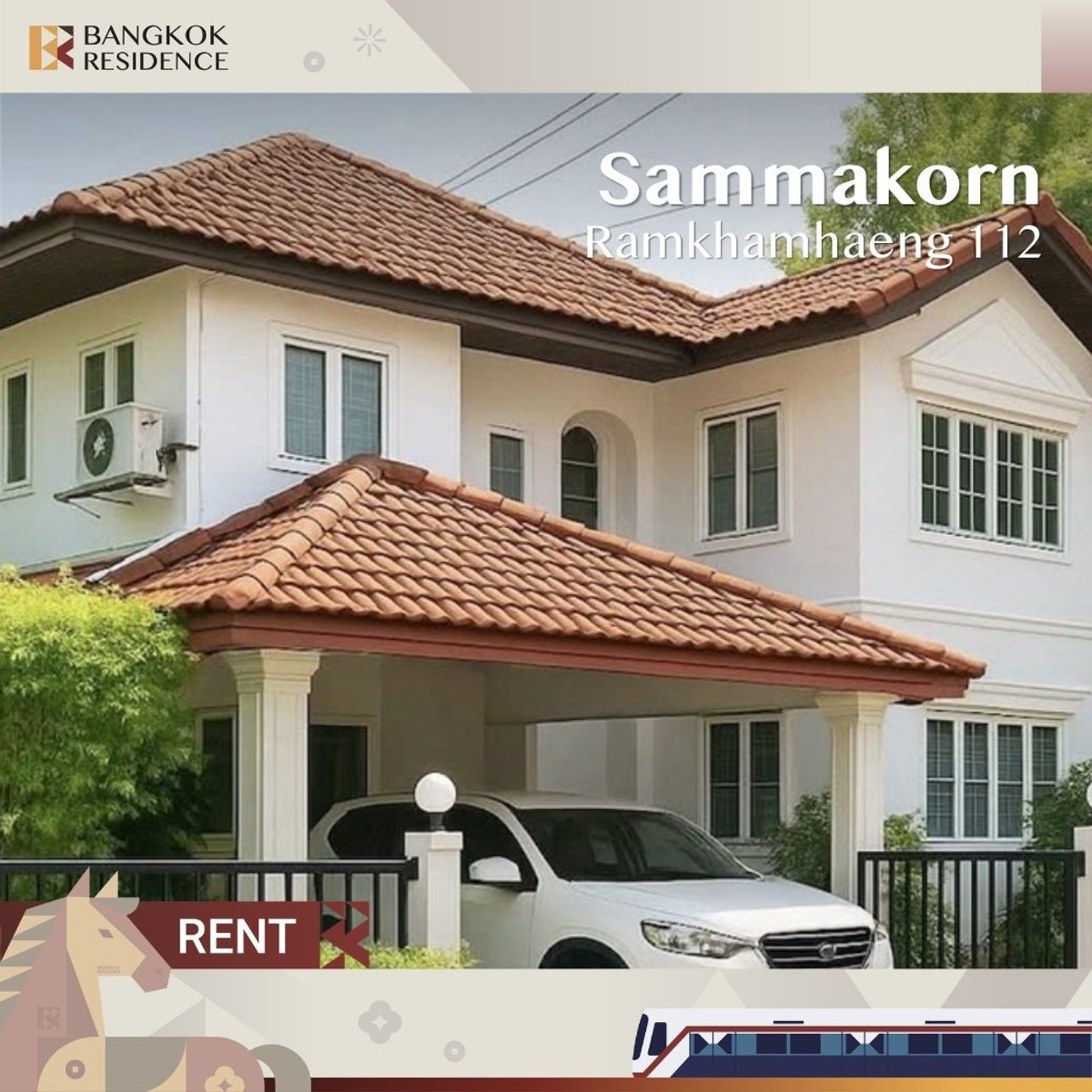 For RentHouseMin Buri, Romklao : Rare Unit 💎 Sammakorn Ramkhamhaeng 112 🏡 Detached House with Lush Green Ambiance, Close to the City & Easily Accessible