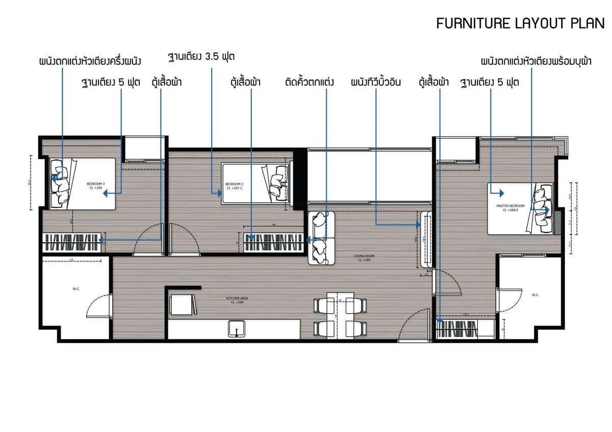 ให้เช่าคอนโดบางนา แบริ่ง ลาซาล : ให้เช่า Penthouse 3นอน  The Coast Bangna Skywalk เชื่อม BTS บางนา  (Rt-01)
