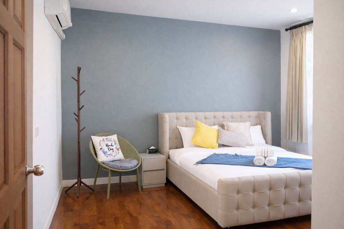 For RentHouseOnnut, Udomsuk : Single house for rent in Pridi area with swimming pool. Move in immediately, fully furnished, near St Andrews International School Bangkok 🏫