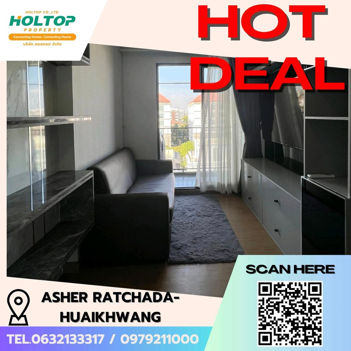 ให้เช่าคอนโดรัชดา ห้วยขวาง : #E132 🎉230369 ให้เช่าคอนโด Asher Ratchada-Huaikhwang