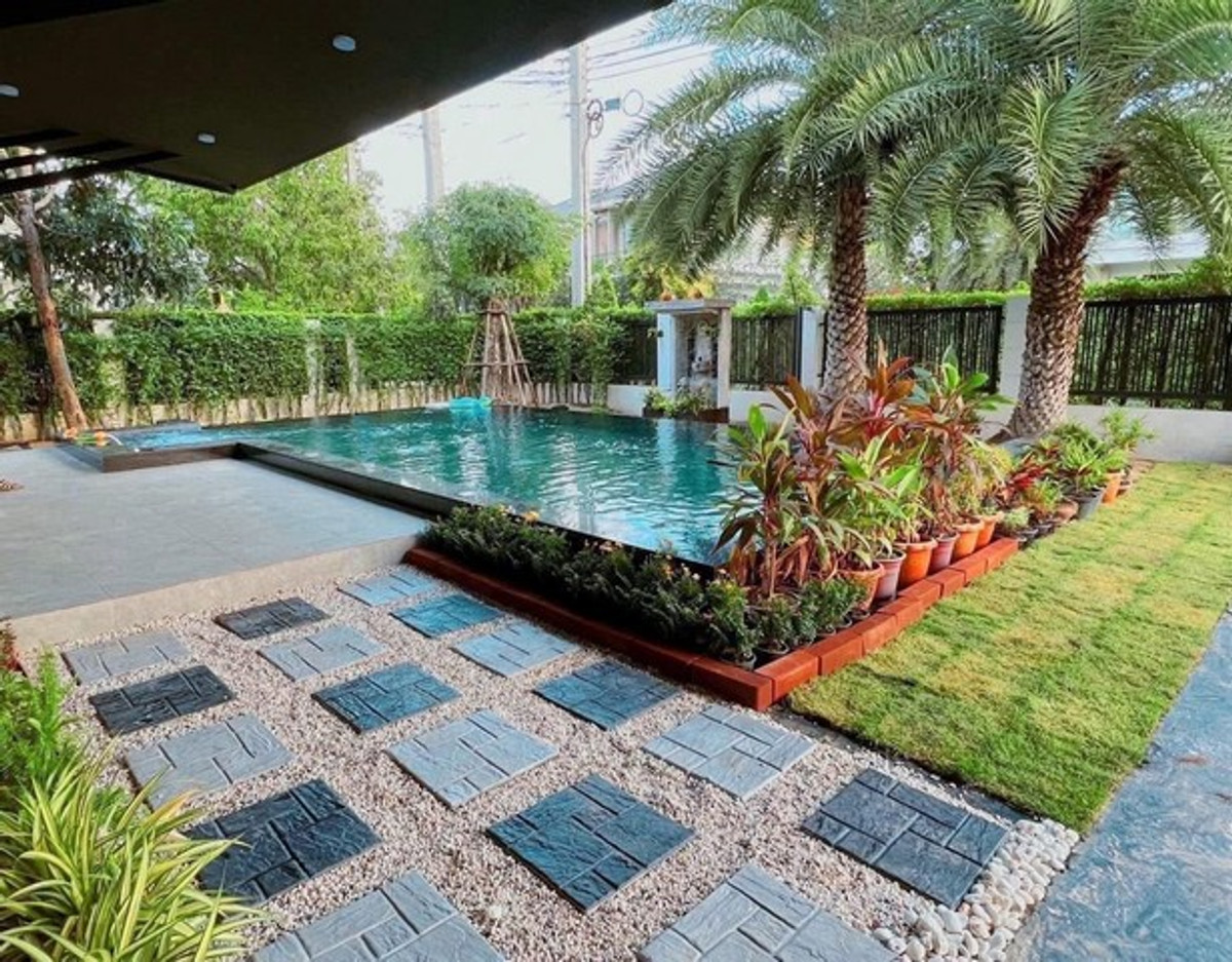 For RentHouseLadkrabang, Suwannaphum Airport : HR3334 Luxurious corner mansion for rent. With private swimming pool Perfect Masterpiece Sukhumvit 77 – Suvarnabhumi | Modern Luxury decoration, ready to move in.