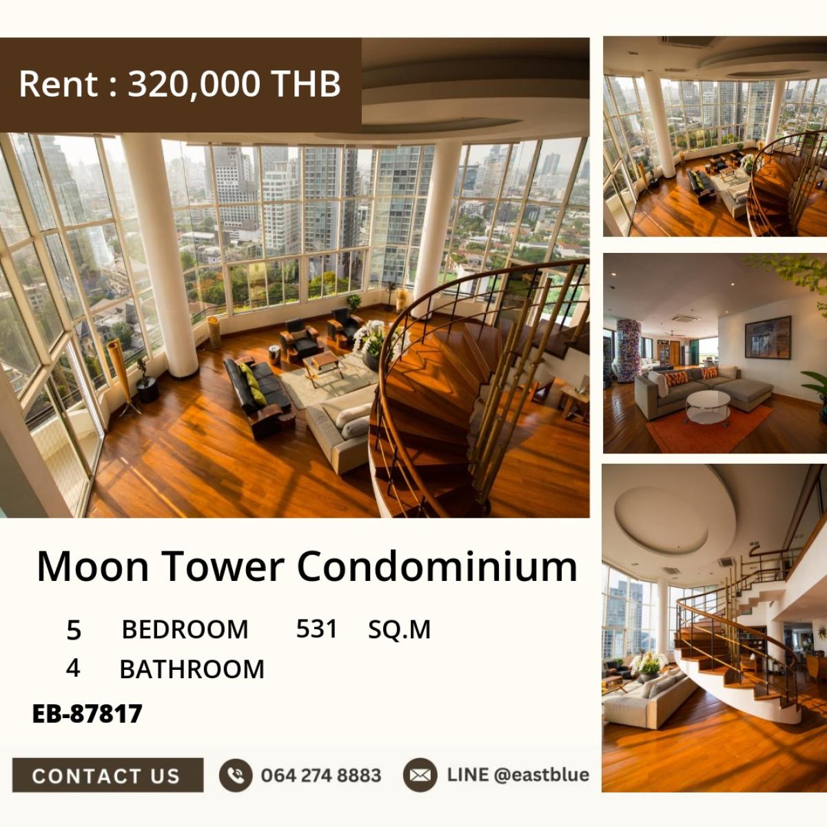 For RentCondoHuahin, Prachuap Khiri Khan, Pran Buri : 24/03/2026, Luxurious and spacious 5-bedroom Moon Tower Condominium near Thonglor BTS
Rent only 320,000 Baht/month with complete amenities! 0642748883