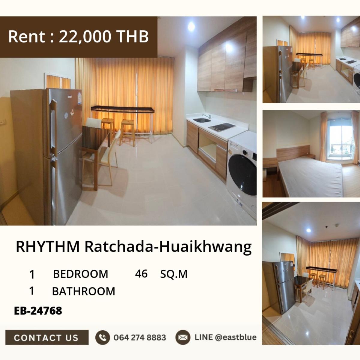 For RentCondoRatchadapisek, Huaikwang, Suttisan : 30/03/2026, Condo Rhythm Ratchada-Huai Khwang 1 bedroom, ready to move in, near Huai Khwang MRT
Only 22,000 THB/month, size 46 sq.m., fully furnished, convenient for all travel! 0642748883