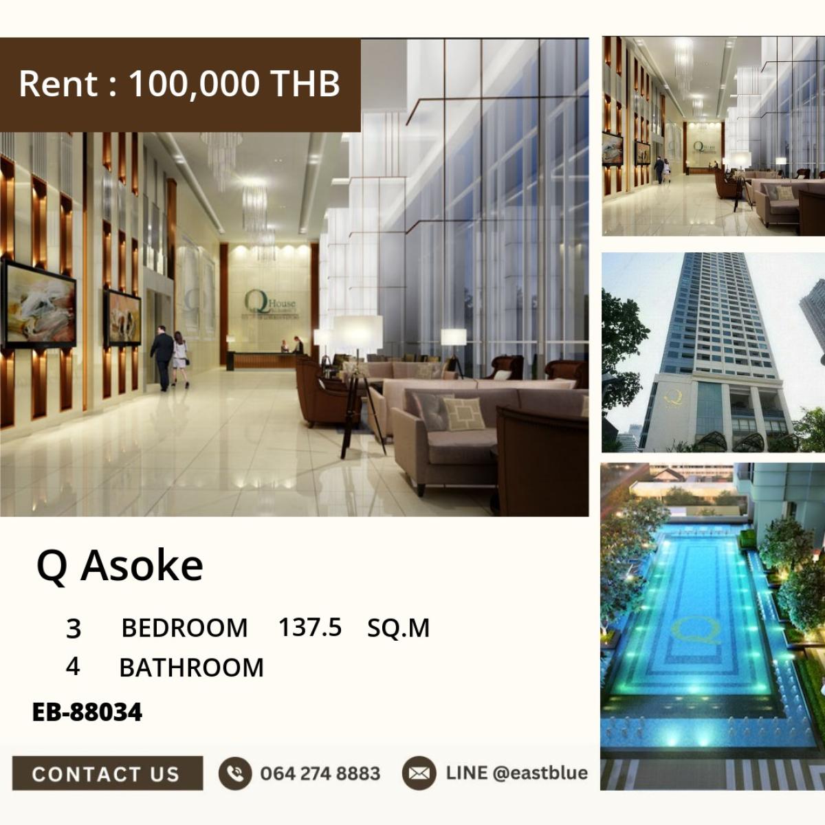 For SaleCondoRama9, Petchburi, RCA : 03/04/2026, Luxury ready to move in! Q Asoke condo with 3 bedrooms in the heart of Phetchaburi
For sale at 43 million / For rent at 100,000. Peaceful atmosphere near MRT Central-Terminal 21 0642748883