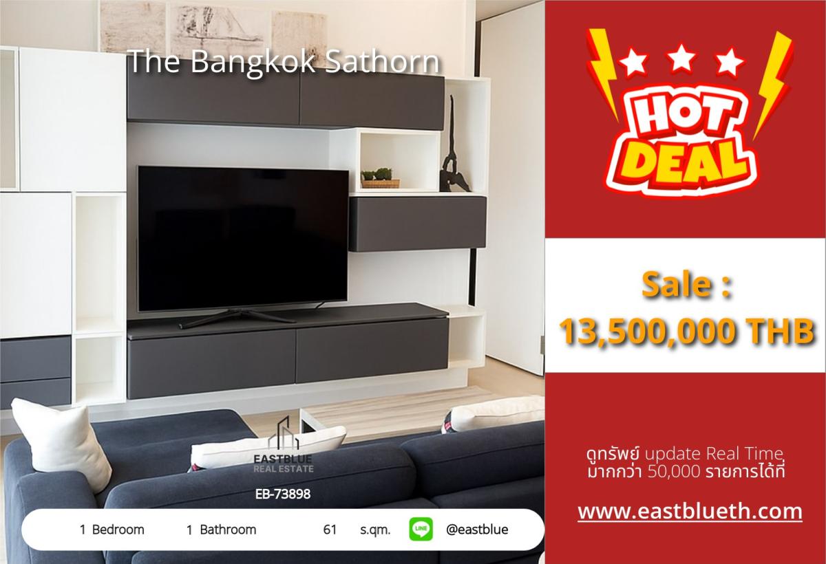 For SaleCondoSathorn, Narathiwat : 03/04/2026, Luxury condo The Bangkok Sathorn 1 bedroom near BTS Surasak
Live conveniently in the heart of Silom, 61 sqm, only 13.5 million! 0642748883