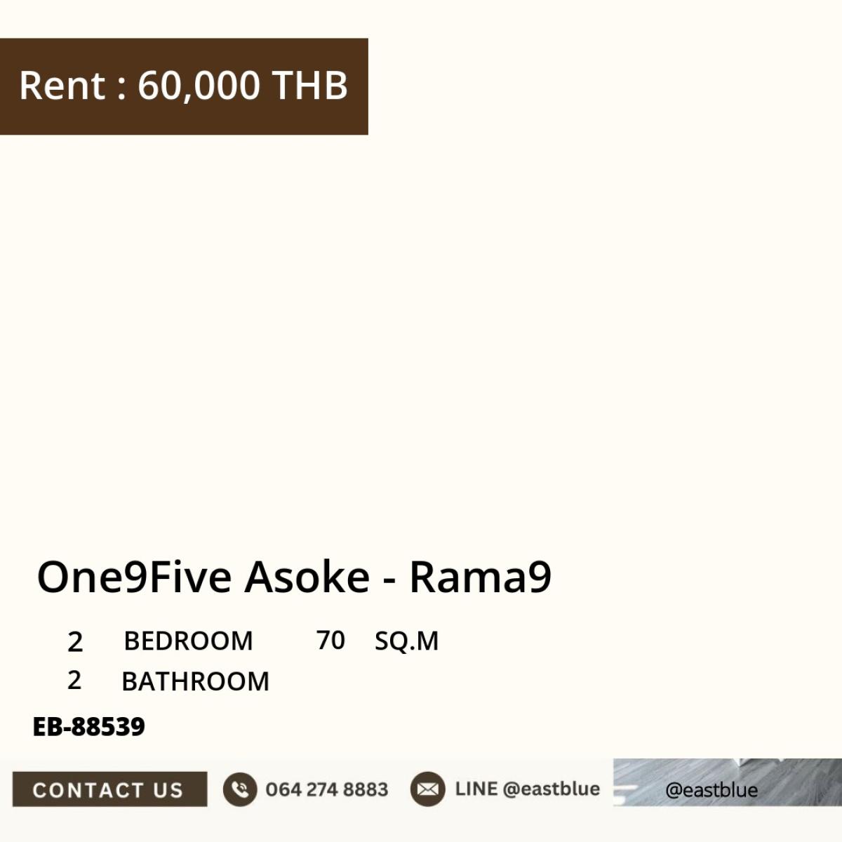 For RentCondoRama9, Petchburi, RCA : 24/03/2026, Luxury 2-bedroom condo in the heart of Asoke-Rama 9
For rent at only 60,000 Baht/month with full amenities! 0642748883