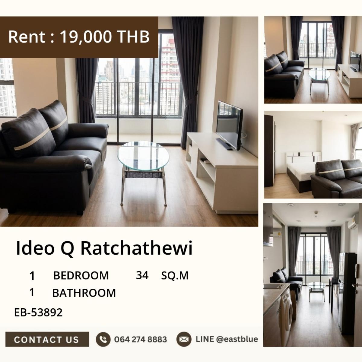 For RentCondoRatchathewi,Phayathai : 03/04/2026, Beautiful condo Ideo Q Ratchathewi 34 sq.m. near BTS/Ratchathewi
Rent only 19,000 baht/month with complete amenities! 0642748883