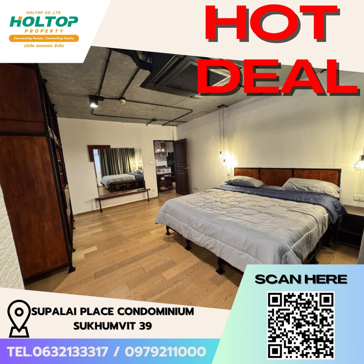 ให้เช่าคอนโดสุขุมวิท อโศก ทองหล่อ : #E340🎉020469 ให้เช่าคอนโด Supalai Place Condominium Sukhumvit 39