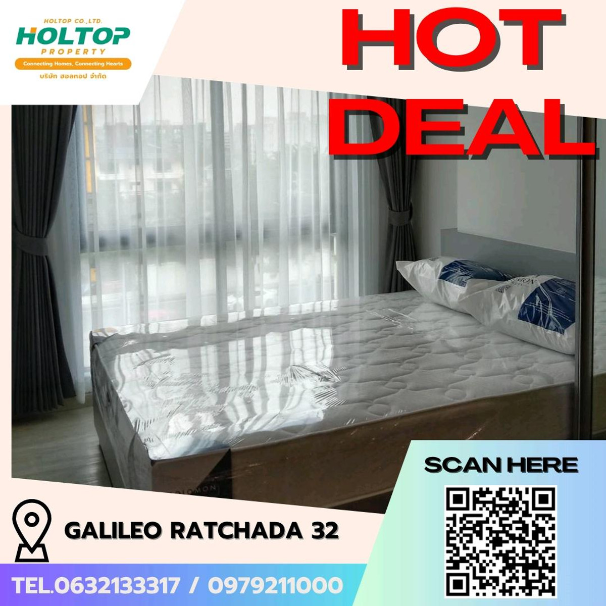 ให้เช่าคอนโดรัชดา ห้วยขวาง : #E199 🎉 260369ให้เช่าคอนโด GALILEO Ratchada 32