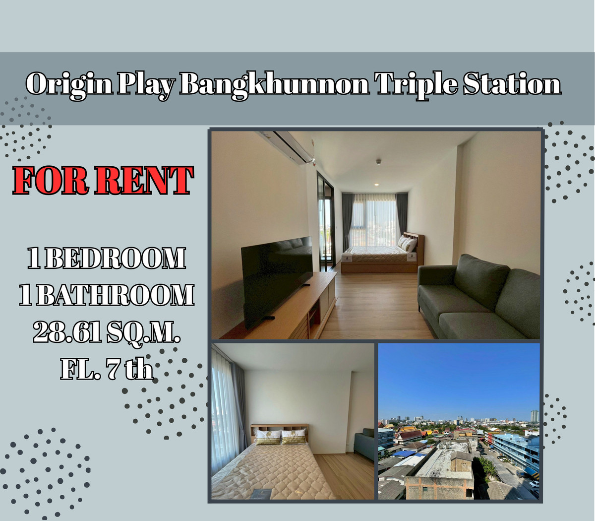 ให้เช่าคอนโดปิ่นเกล้า จรัญสนิทวงศ์ : ให้เช่า Origin Play Bangkhunnon Triple Station ตกแต่งครบ ห้องสวย พร้อมอยู่