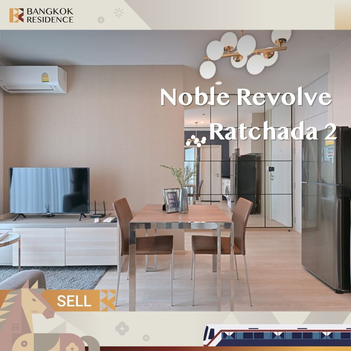 For SaleCondoRatchadapisek, Huaikwang, Suttisan : 🌇 Beautiful City View Condo at Noble Revolve Ratchada 2 near MRT Thailand Cultural Centre