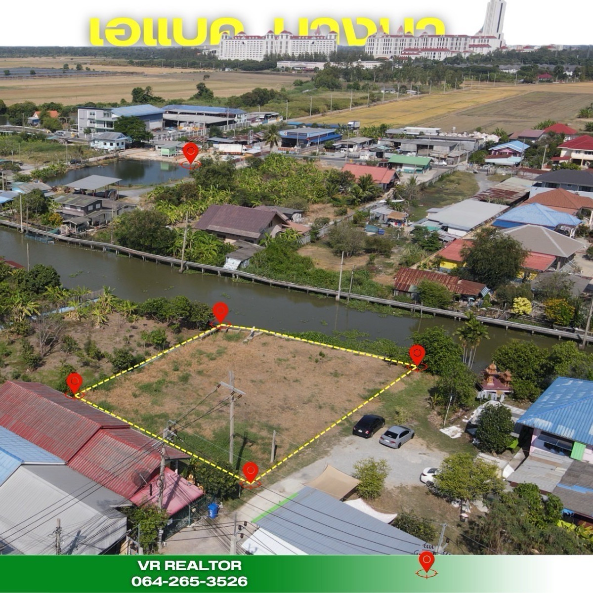 For SaleLandSamut Prakan,Samrong : Waterfront land for sale, Bangna-Trad KM.25, near ABAC Bangna.