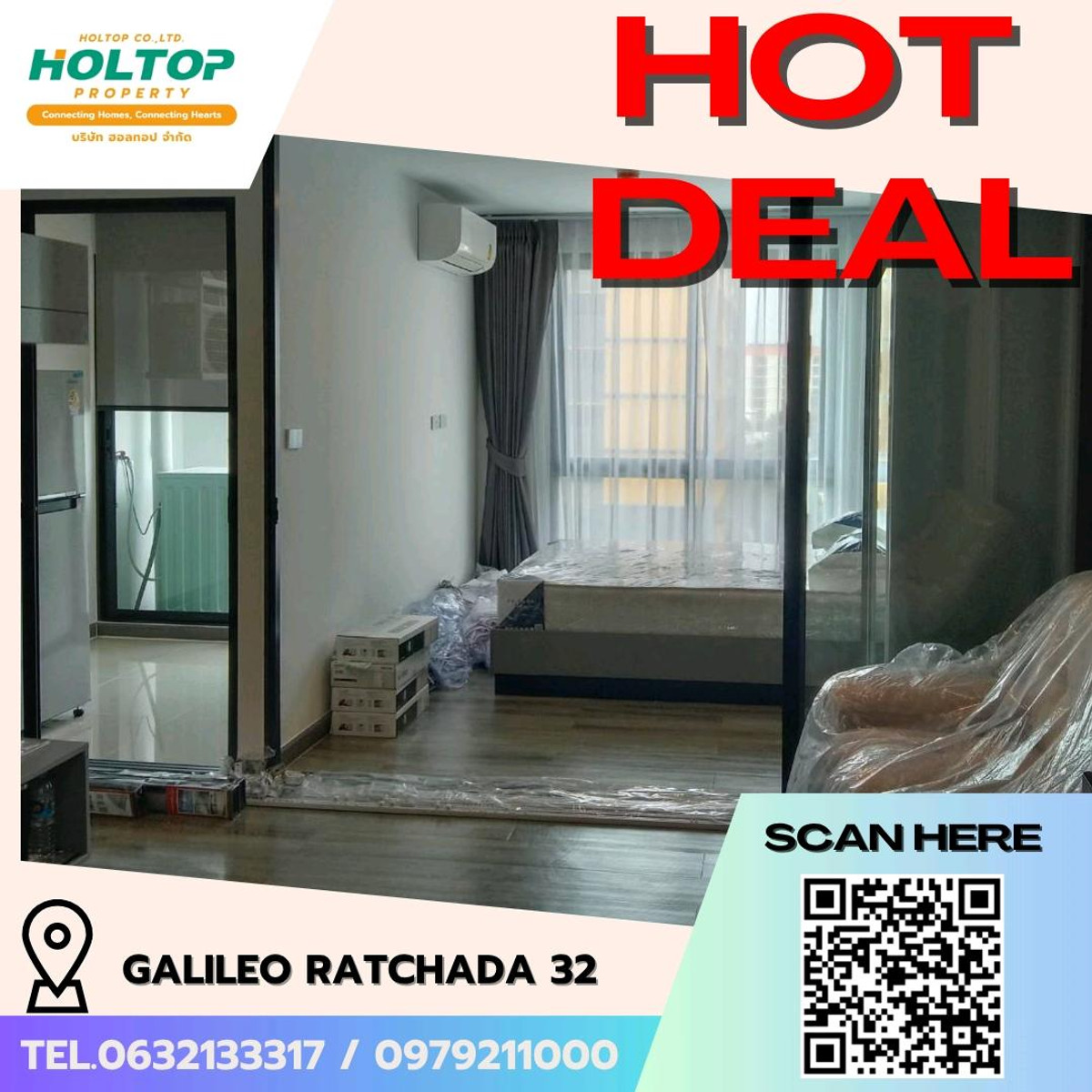 ให้เช่าคอนโดรัชดา ห้วยขวาง : #E214 🎉 260369ให้เช่าคอนโด GALILEO Ratchada 32