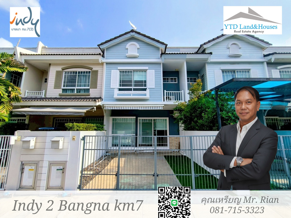 For RentTownhomeSamut Prakan,Samrong : For rent, 2-storey townhouse, near Mega Bangna, the best location in this area, Indy 2 Bangna  Km. 7.  near the clubhouse, the front of the house faces north, there is an electric awning in front of the house, there is an awning in the backyard , 