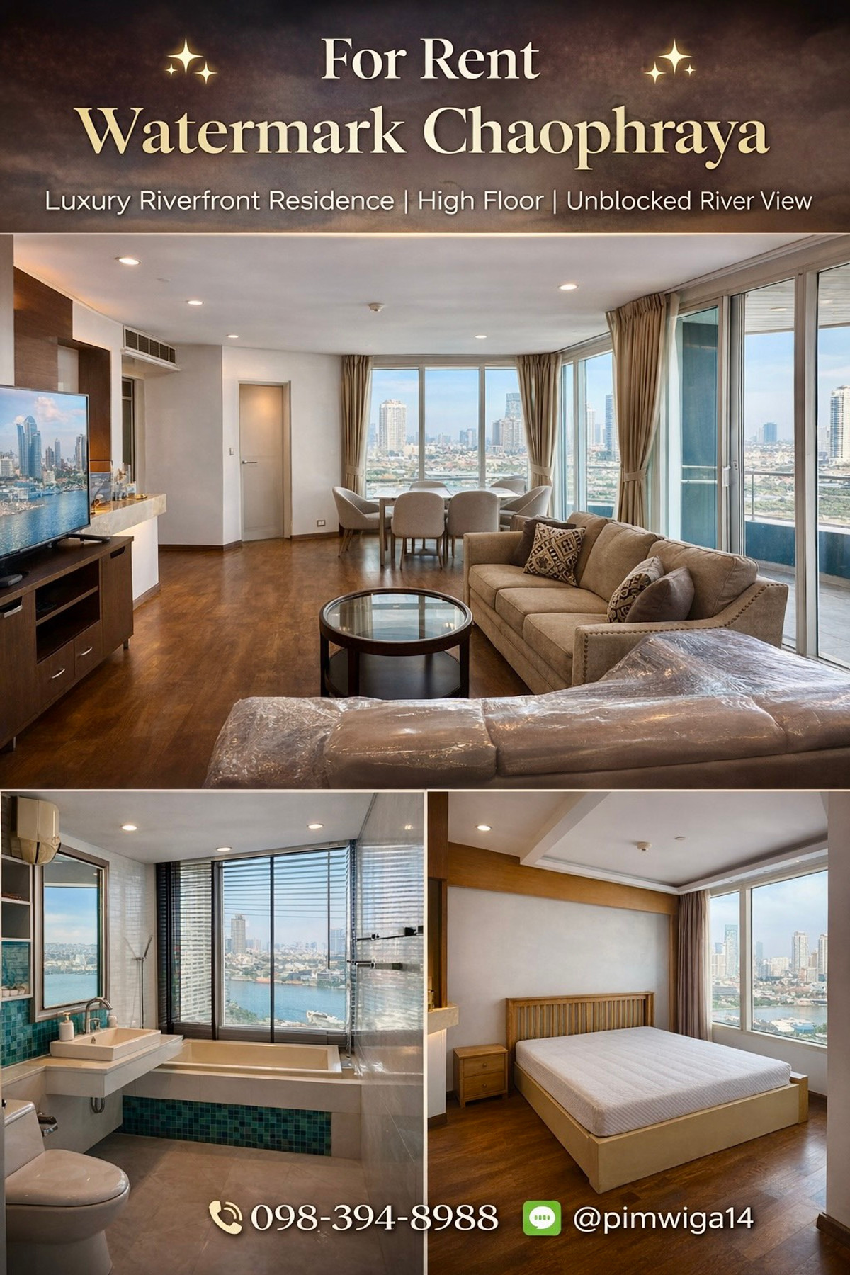 For RentCondoWongwianyai, Charoennakor : ปล่อยเช่าคอนโดหรูริมน้ำเจ้าพระยา วิวแม่น้ำแบบเต็มตา ไม่มีตึกบัง  Watermark Chaophraya 